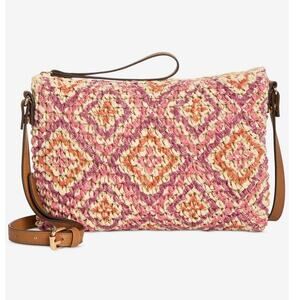 Style & Co. Geo Pattern Straw Crossbody Wristlet Clutch